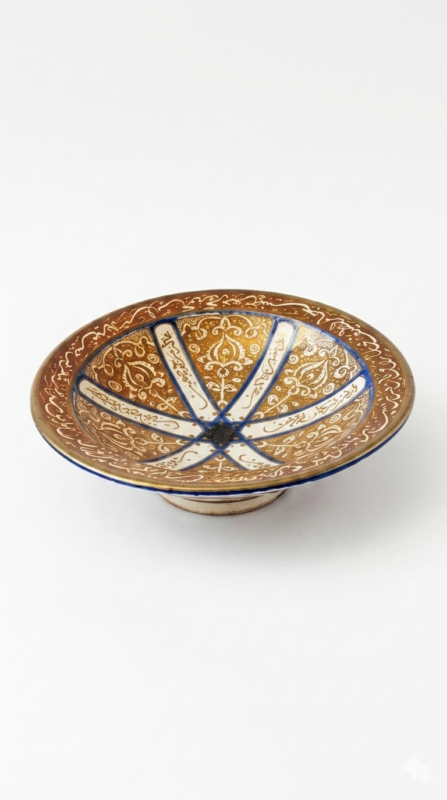 Full view of handmade Persian lustreware plate