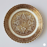 Handcrafted Persian lustreware plate in Ilkhanid style with geometric floral motifs and Omar Khayyam poetry, made in Winter 2025 by the Tavasolian Brothers Workshop