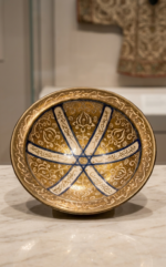 Full view of handmade Persian lustreware plate