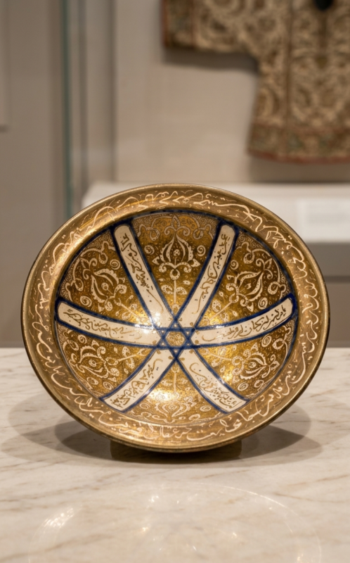 Full view of handmade Persian lustreware plate