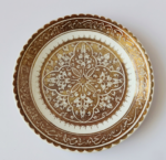 Handcrafted Persian lustreware plate in Ilkhanid style with geometric floral motifs and Omar Khayyam poetry, made in Winter 2025 by the Tavasolian Brothers Workshop