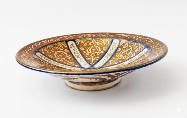 Full view of handmade Persian lustreware plate
